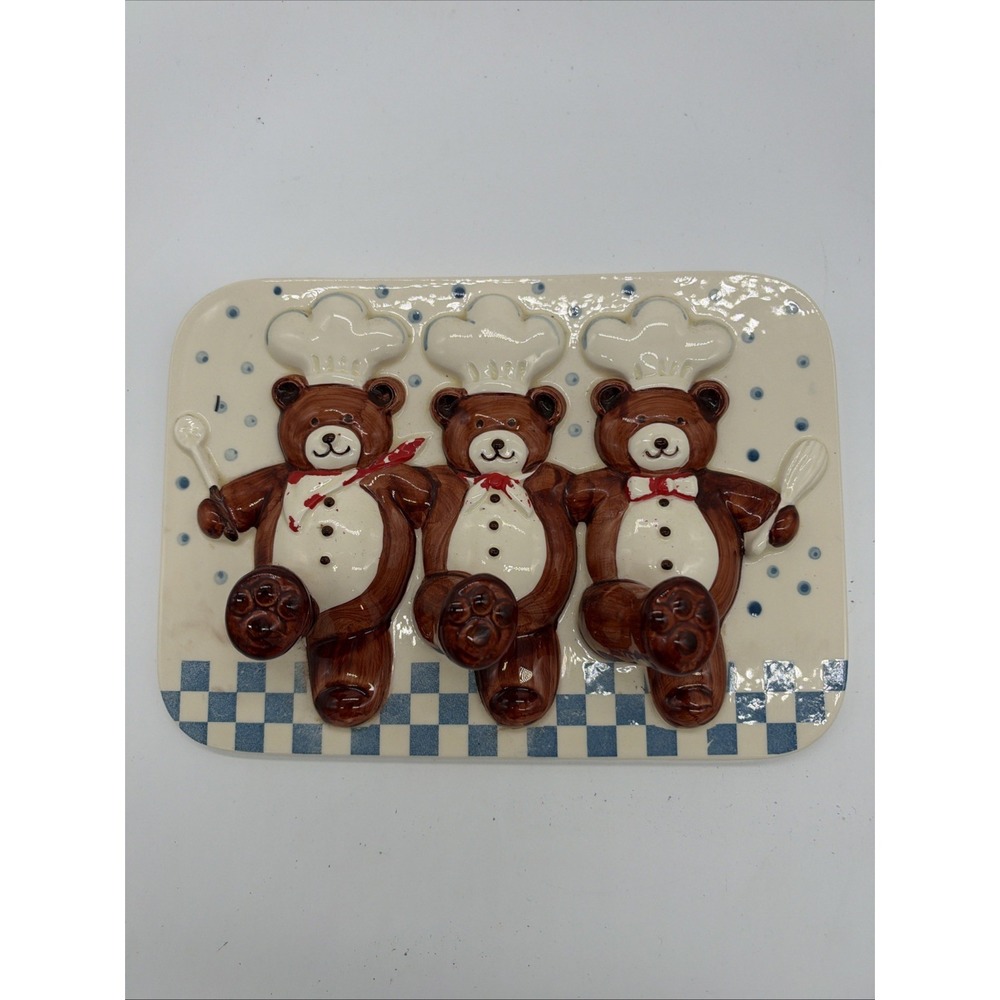 Vintage B&D Japan Ceramic Chef Bears Kitchen Utensil Holder 1980s Rare Great!
